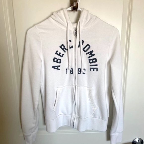 Abercrombie & Fitch Tops - Abercrombie Zip Logo White Hoodie - Medium